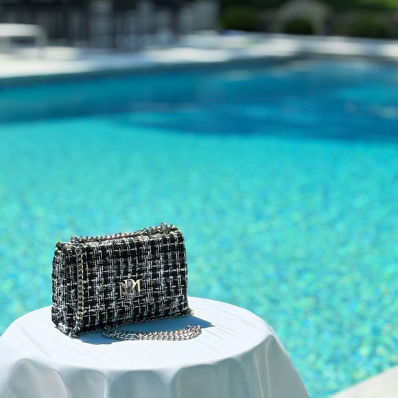 Badgley Mischka Black and White Tweed Clutch New